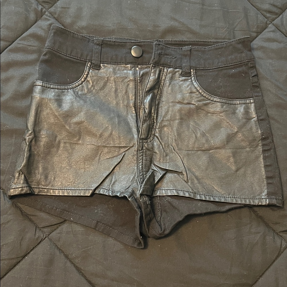 H&M Black Faux Leather High Waist Shorts